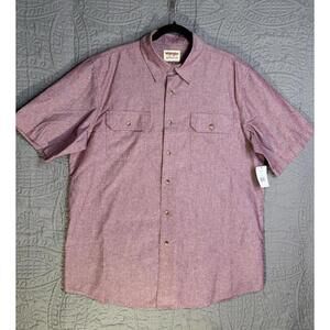 Wrangler Shirt Men Large L‎ Short Sleeve Button Front Oxford NWT Cranberry Red
